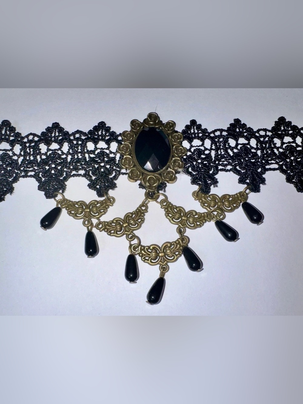 Lace Choker Necklace in Black & Gold NWT